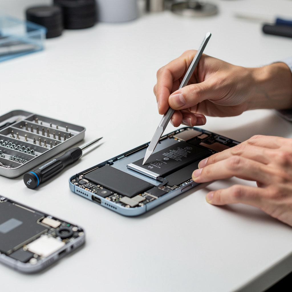 SD Phone Pros technician performing a detailed smartphone repair in our San Diego shop