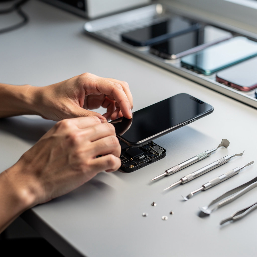 SD Phone Pros technician performing a same-day phone repair for a customer in San Diego